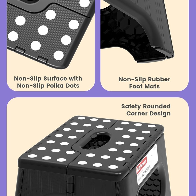 HBTower Folding Step Stool 9 Inch - Holds 600 lb, Non-Slip Surface & Carry Handl gallery