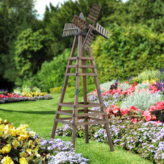 6FT Wooden Windmill Backyard Weathervane with Windmill Head, Garden Decoration
