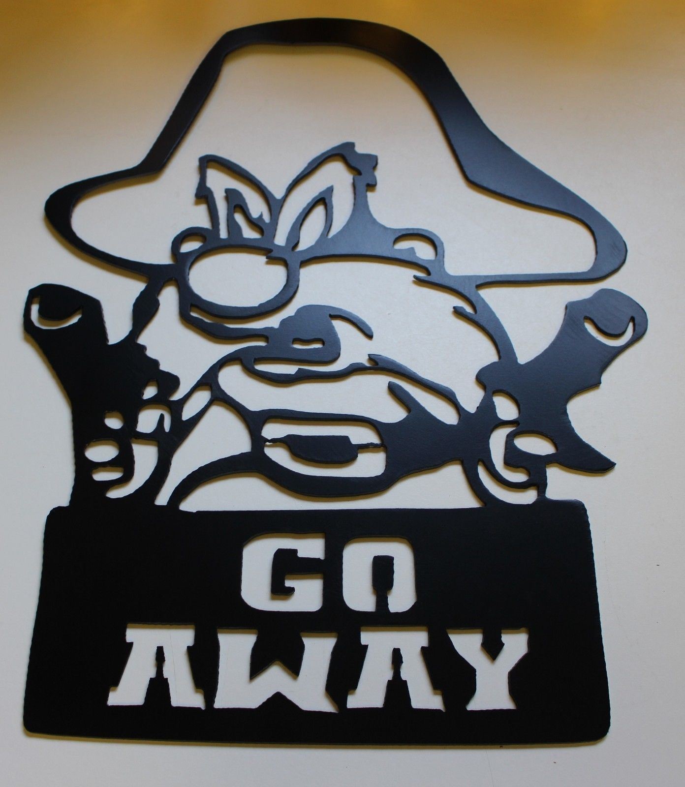 Yosemite Sam Go Away Sign - Metal Wall Art - Black 14 1/8" x 11" gallery