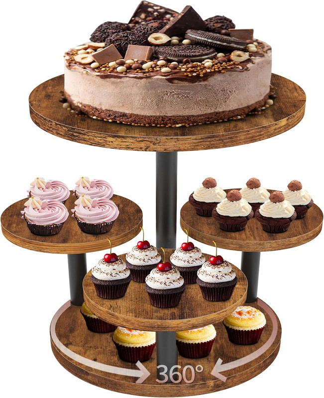 Cupcake Stand 4 Tier, 360° Rotatable Cupcake Stand, Rustic Industrial Wood Cupca gallery