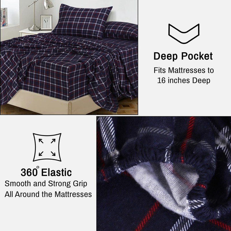 RUVANTI Flannel Sheets Queen Size - 100% Cotton Double Brushed Bed Sheets, De... gallery