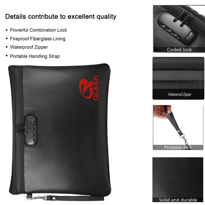 Large Fire Proof Bag with Lock 14x10" Document Pouch Waterproof Money Cash More gallery