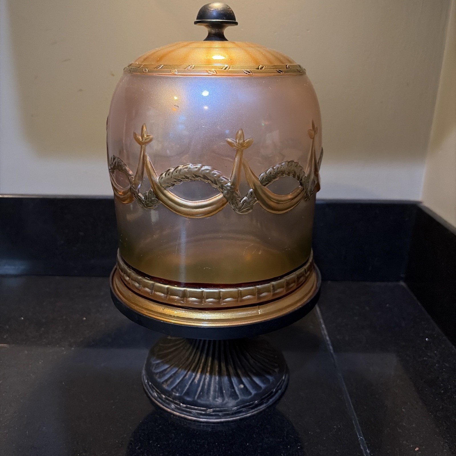 Footed Round Bakery Display Stand With Tinted Cloche Dome 13.5”x7” Vintage gallery