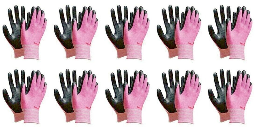 3M Nitrile Rubber Coated Work Gloves, Thin TouchScreen Washable 10 Pack Pink