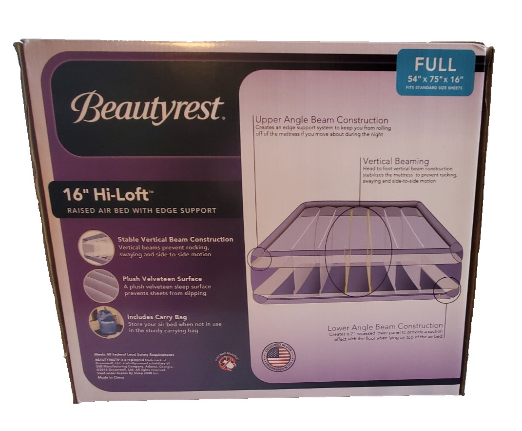 Beautyrest 16" Hi-Loft Full Sized Raised Air Bed W/Edge Support w/External Pump gallery