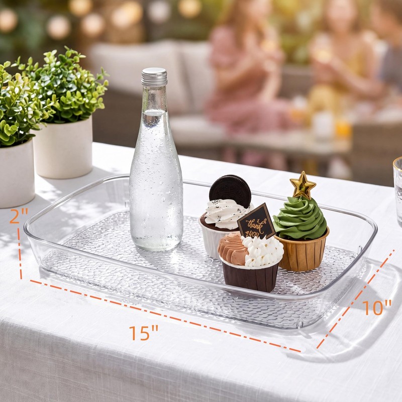 4 Pack Clear Serving Tray, 15 x 10 Inch Deep Serving Platter, Spill Proof Dec... gallery
