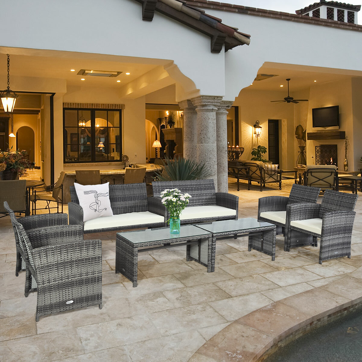8 PC Outdoor Rattan Sofa Set Patio PE Cushioned Couch Loveseat Wicker Furniture gallery