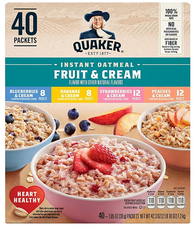 Quaker Instant Oatmeal Fruit & Cream, Variety Pack, 40-count 42.3 oz gallery
