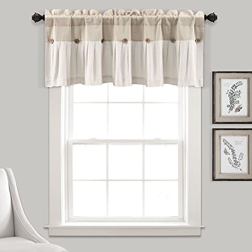 Button Farmhouse Valance Curtians 52"W x 18"L - 18"W x 52"L (Pack of 1) Linen gallery