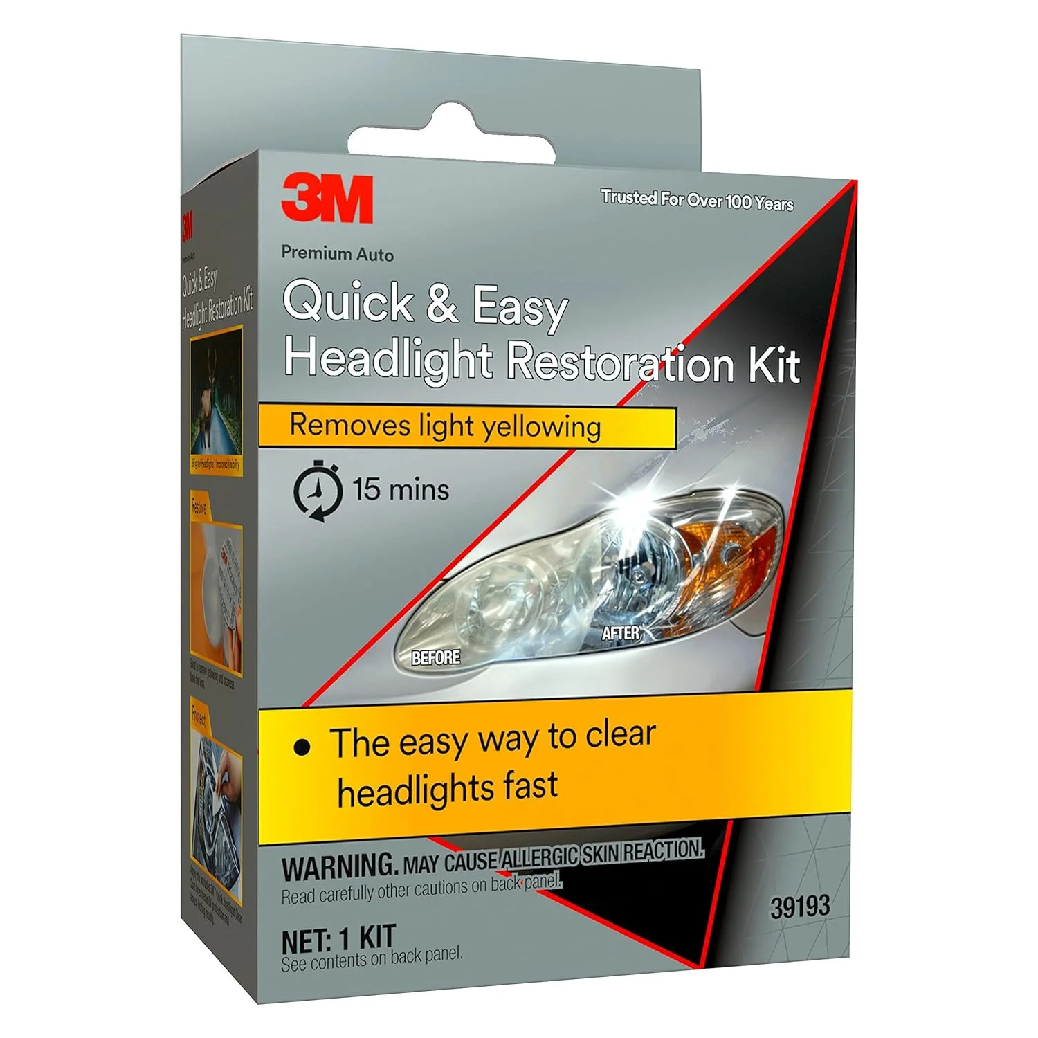 3M Quick and Easy Headlight Restoration Kit, Removes Light Yellowing in 15-Minut gallery
