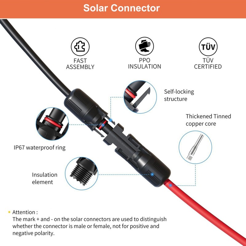 30 FT Solar Wire 10 AWG Solar Panel Extension Cable w/ Flexible Wire Connectors gallery