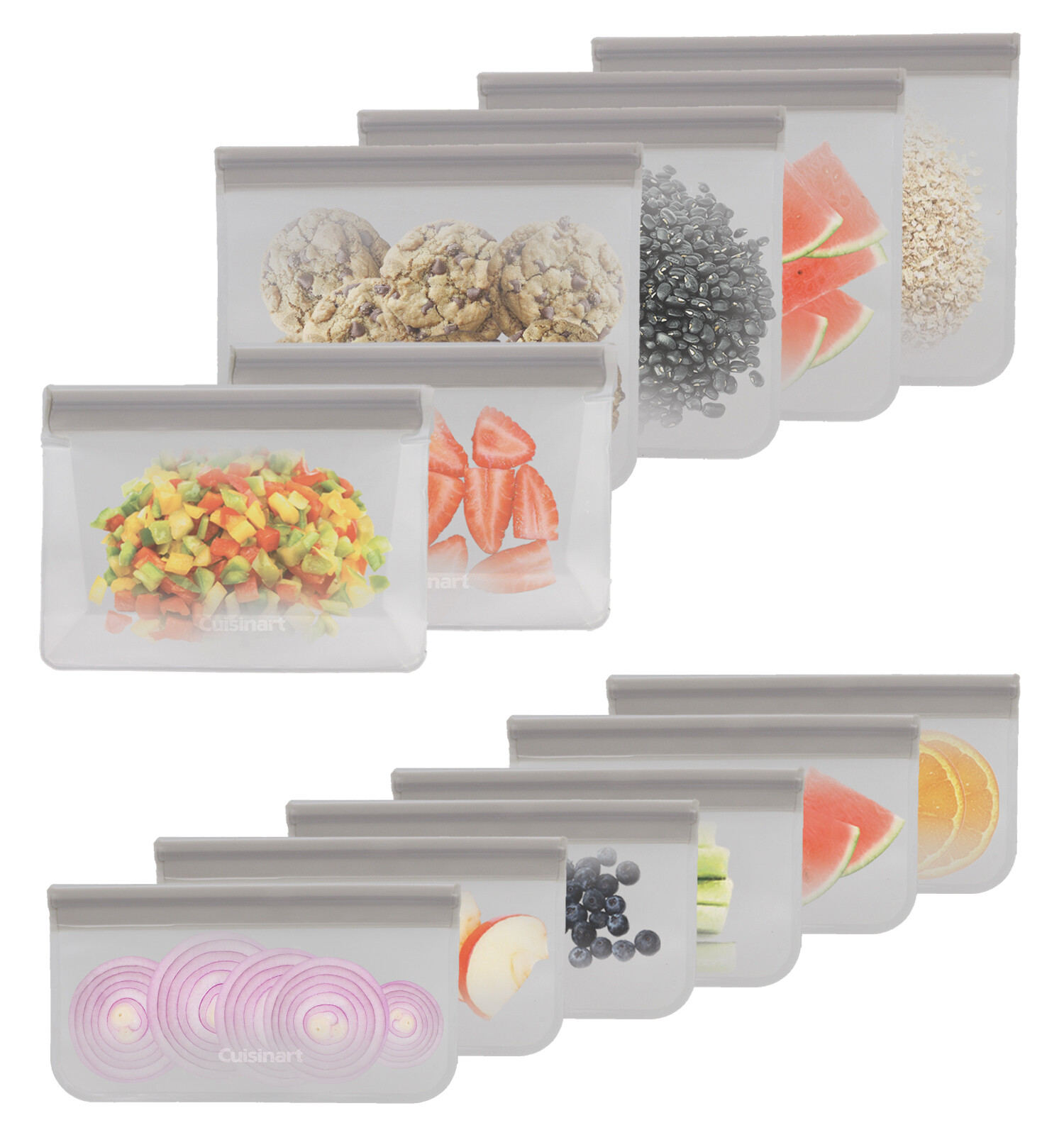 Cuisinart Reusable Silicone Food Storage Bags, 12 Pack Grey gallery