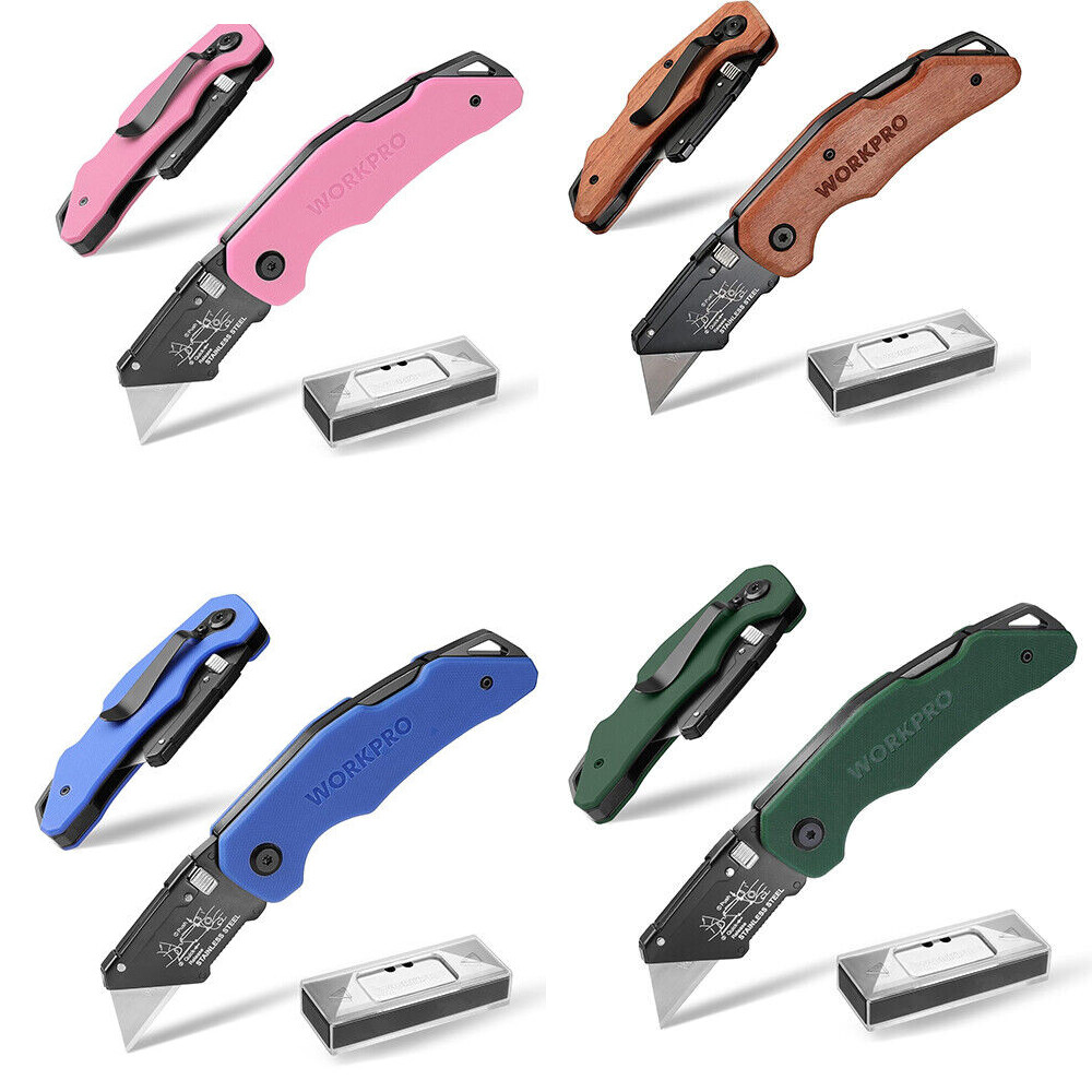 WORKPRO Folding Utility Knife G10 Handle 10PACK Blade w/Stainless Steel Head USA gallery