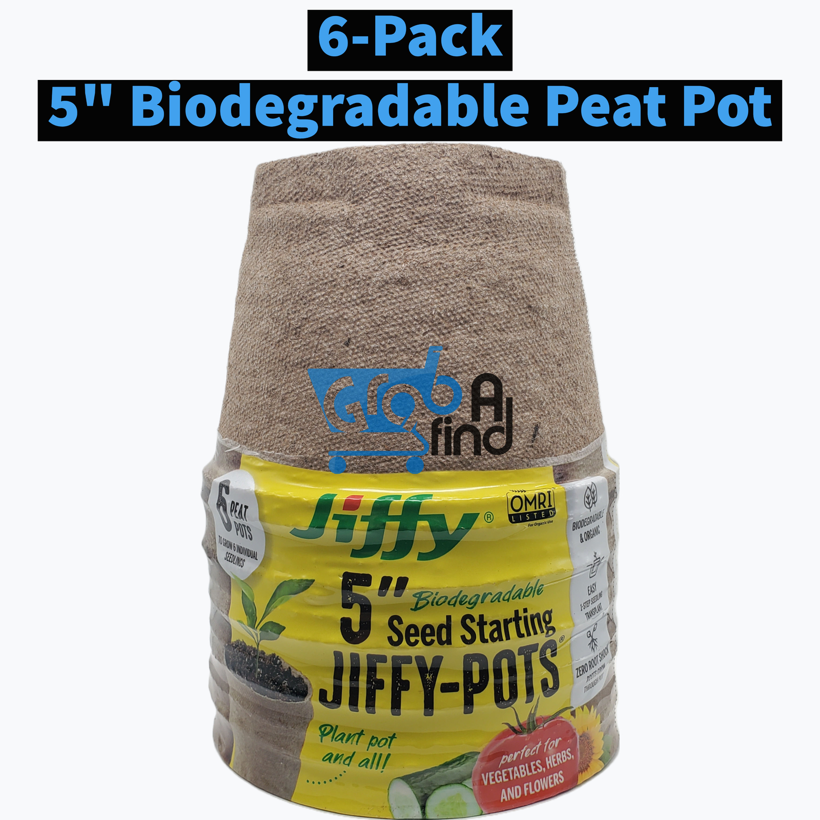 Jiffy 5" Diameter Organic Seed Starting Biodegradable Peat Pots, 6 Pack gallery