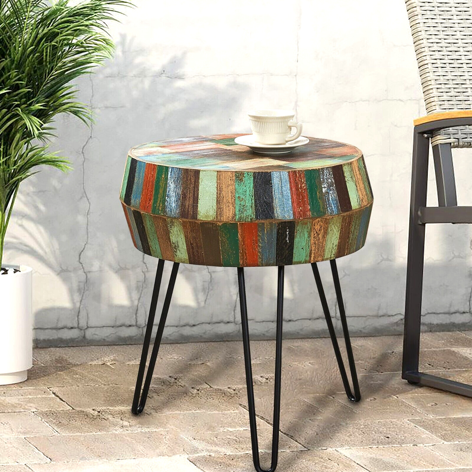 Greenage Side End Table Solid Reclaimed Wood Nightstand Round 3D Round 23.5" H gallery