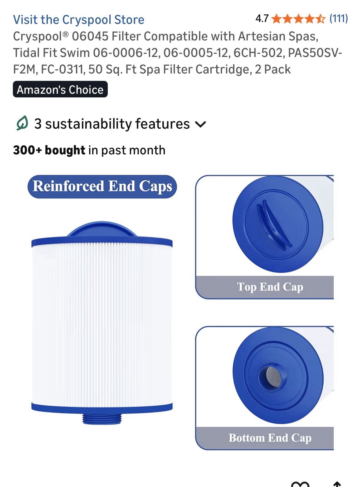 Cryspool 06045 Spa Filter 2 Pack for Artesian Spas Tidal Fit 50 Sq Ft , New . gallery