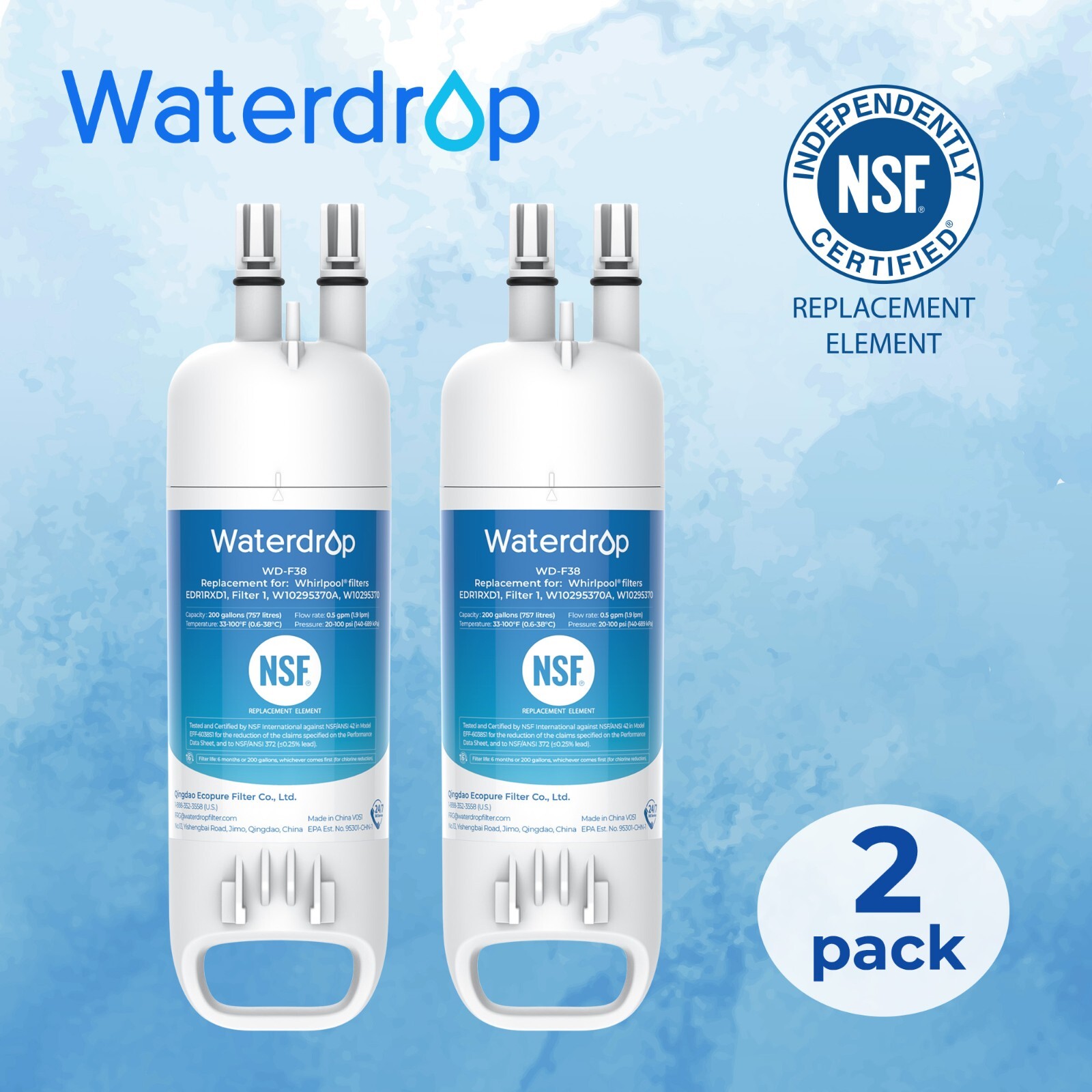 Waterdrop Refrigerator Filter, Replacement for Kenmore®46-9081, 46-9930, 2 Pack gallery