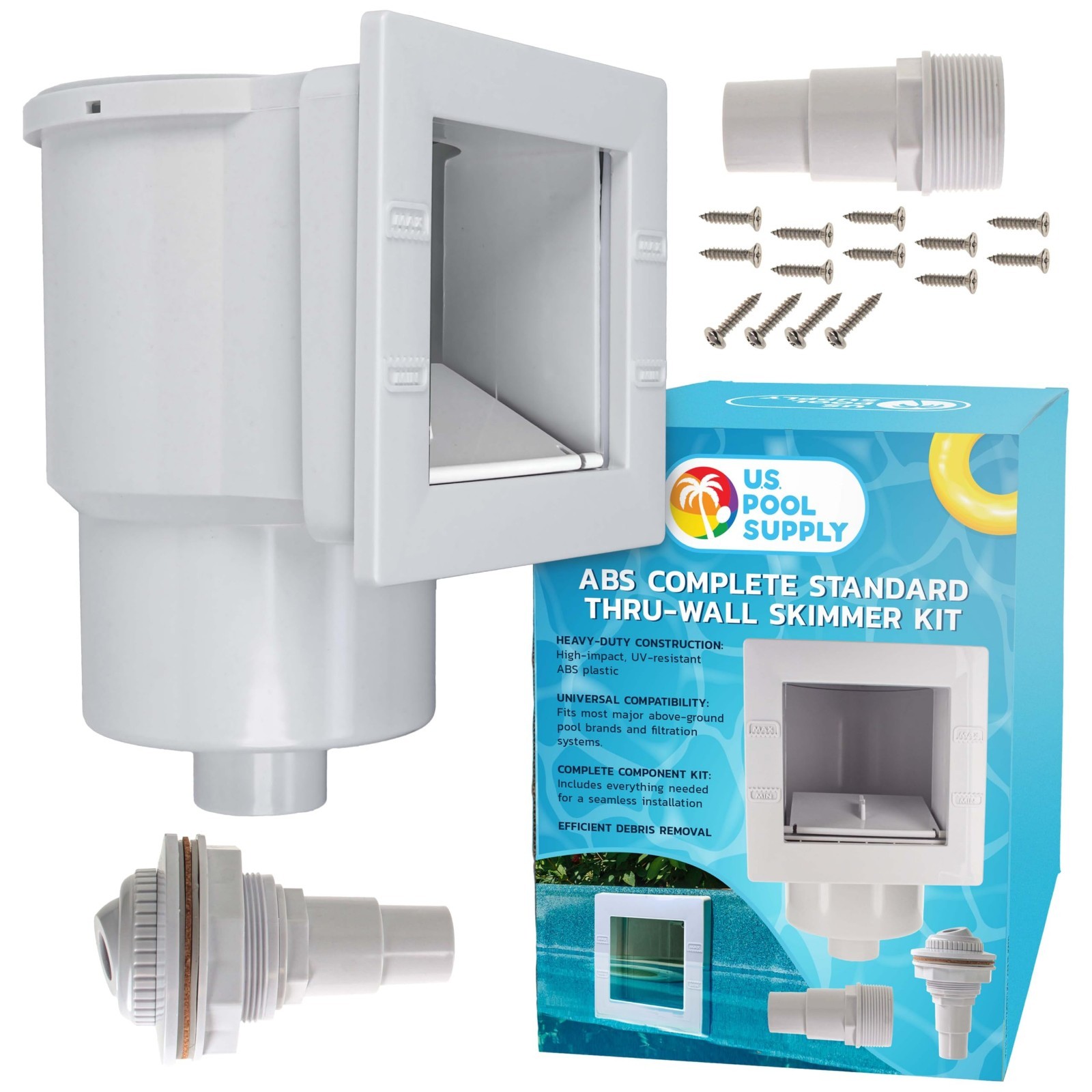Above Ground Pool Skimmer Kit - Thru-Wall, ABS, Complete Set, Return Fitting, Le gallery