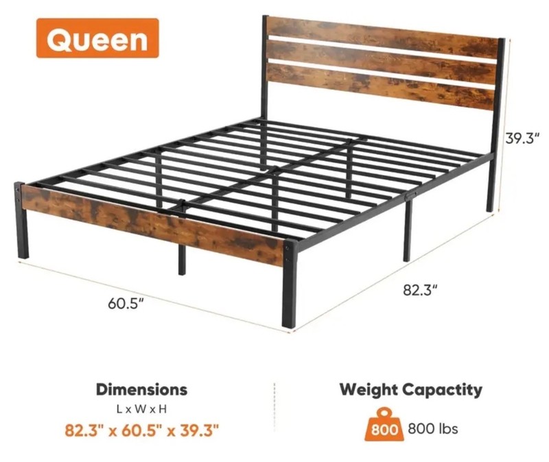CONCETTA Queen Size Bed Frame with Headboard, Solid and Stable, Noise Free, No B gallery