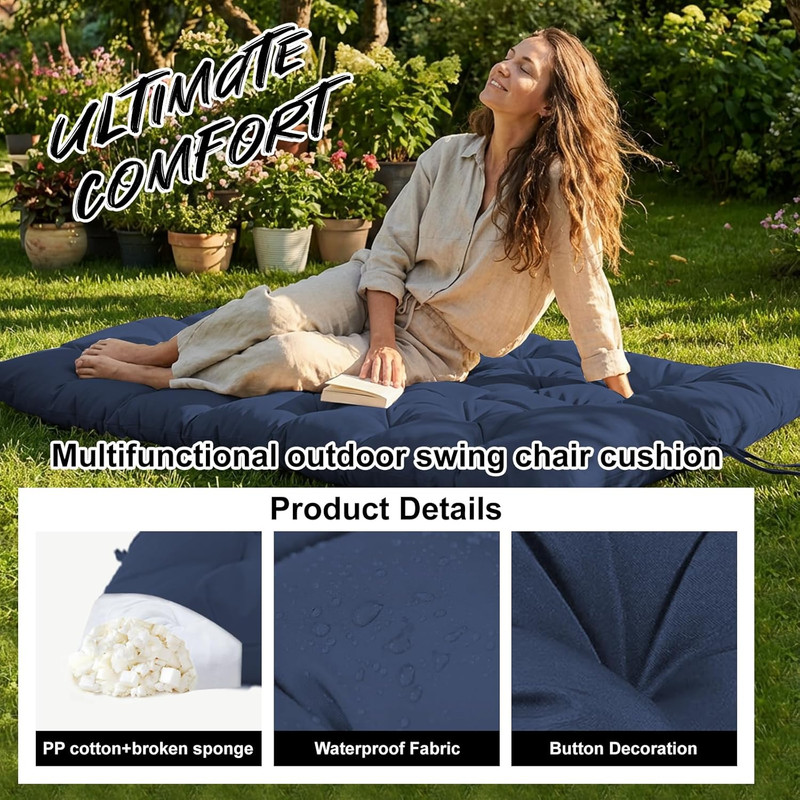 Thick 4" Waterproof Porch Swing Cushion Replacement - Navy Blue 40x60 In gallery