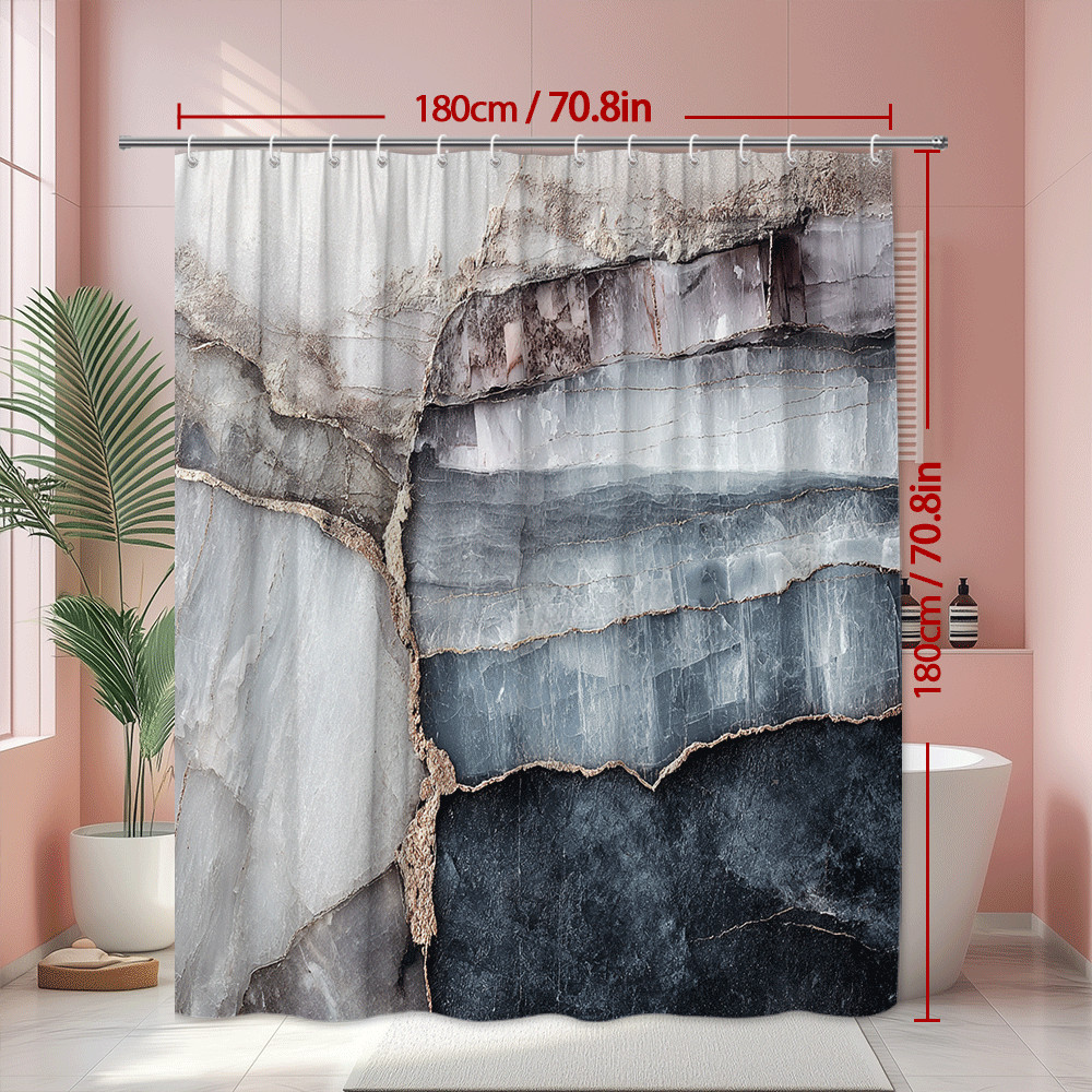 Abstract Marble Shower Curtain Black Gray Blue Printed Design gallery