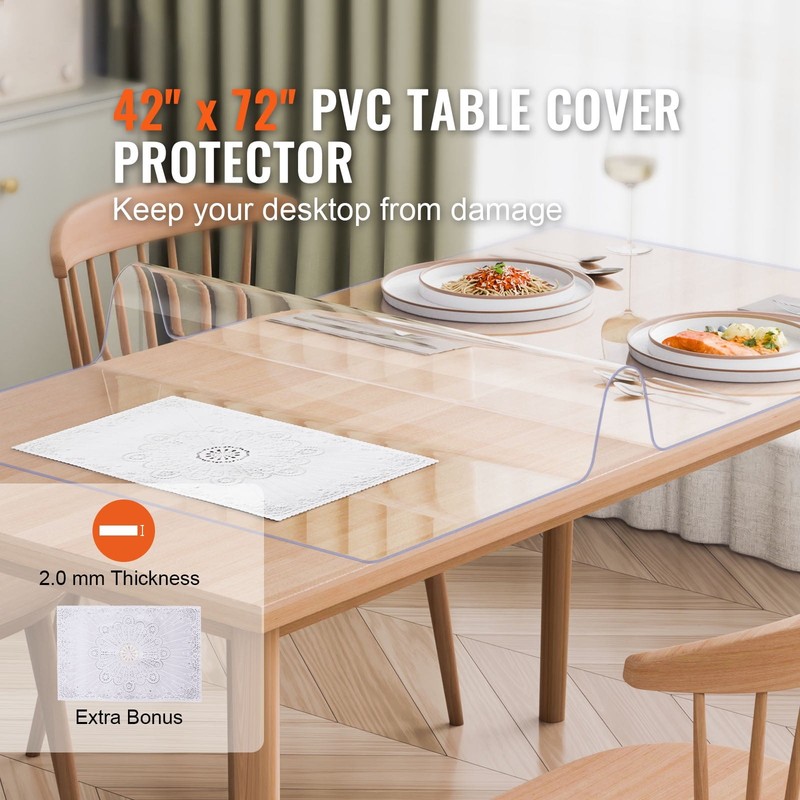 Clear Plastic Tablecloth Dimensions 42 x 72 Inch W/ 2.0 mm Thickness Rectangular gallery