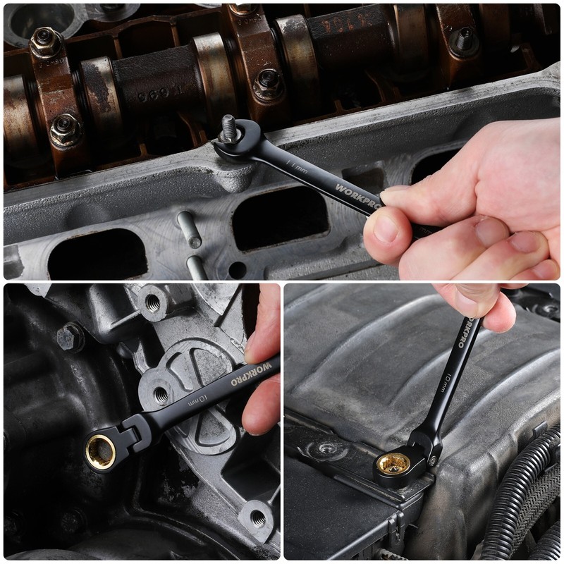 WORKPRO 8-piece Flex Head Ratcheting Wrench Set Set Metric 8-17 mm 72-Teeth USA gallery