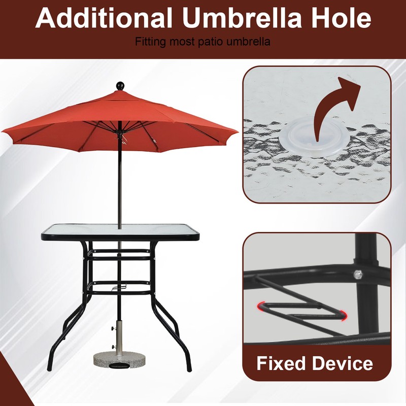 Outdoor Table Patio Table Dining Table w/ Tempered Glass Umbrella Hole for Lawn gallery