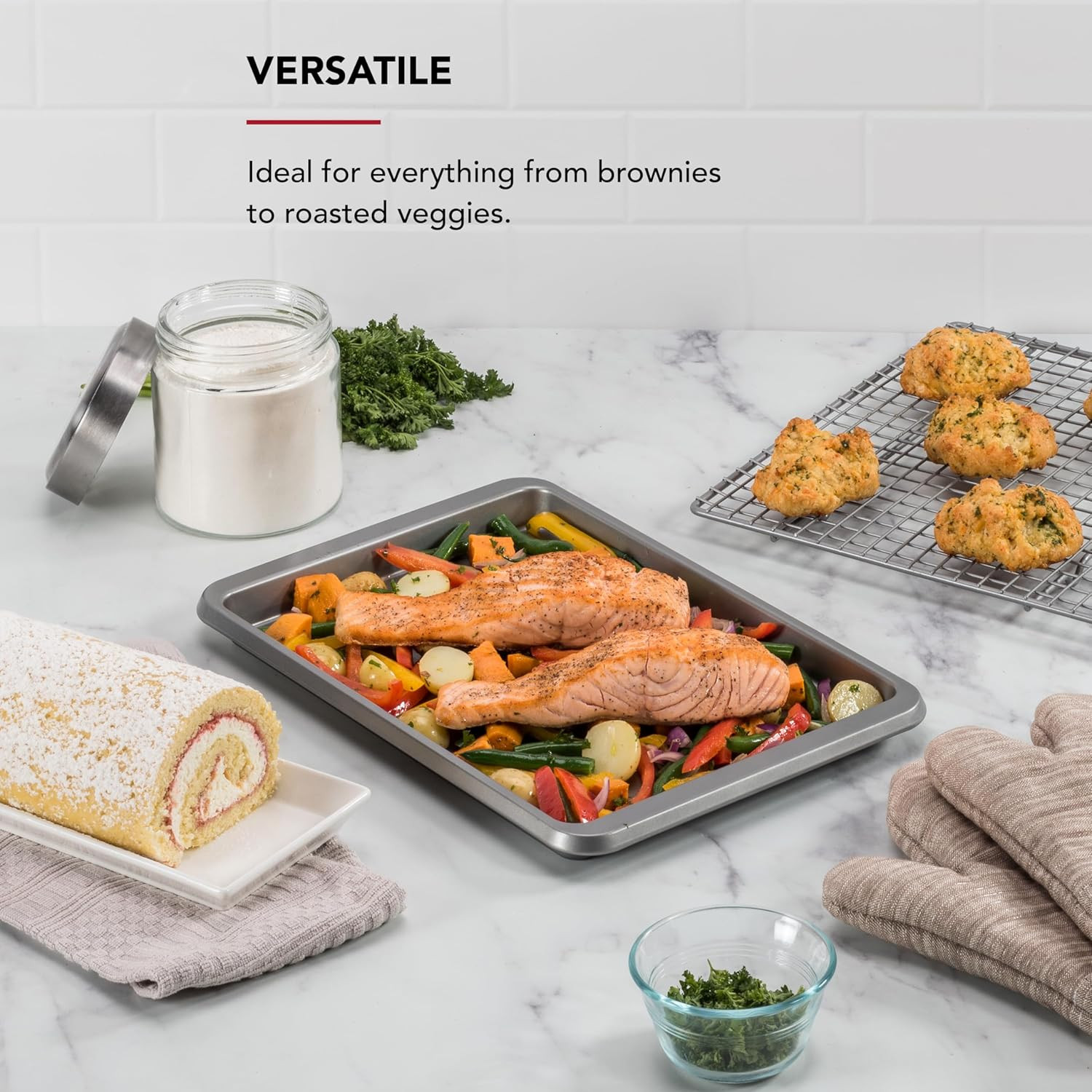 KitchenAid 9x13in Nonstick Aluminized Steel Baking Sheet, Contour Silver gallery