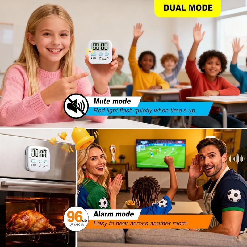 Antonki 2-Pack Digital Kitchen Timer Magnetic Countdown for Cooking & Study gallery