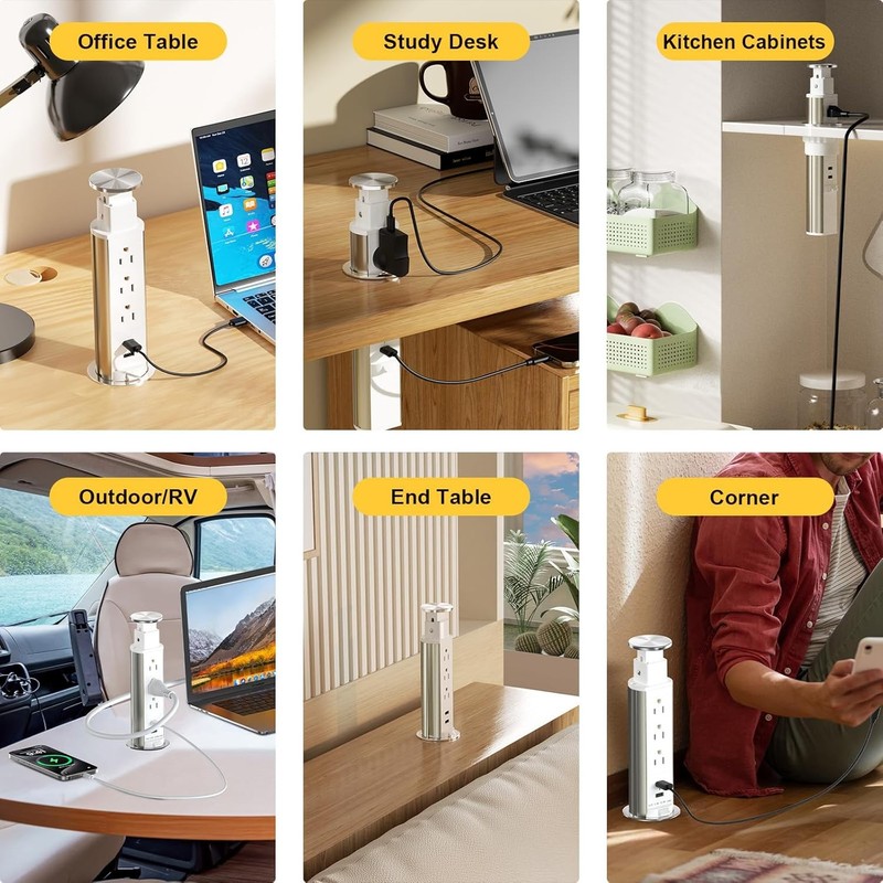 Pull-Up Power Socket – 3 AC Outlets, 2 USB Ports for Kitchen, Office, Desk gallery