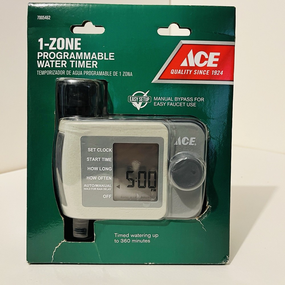 Ace 1-Zone Programmable Water Timer Manual Bypass Rain Delay Digital 360 Min New