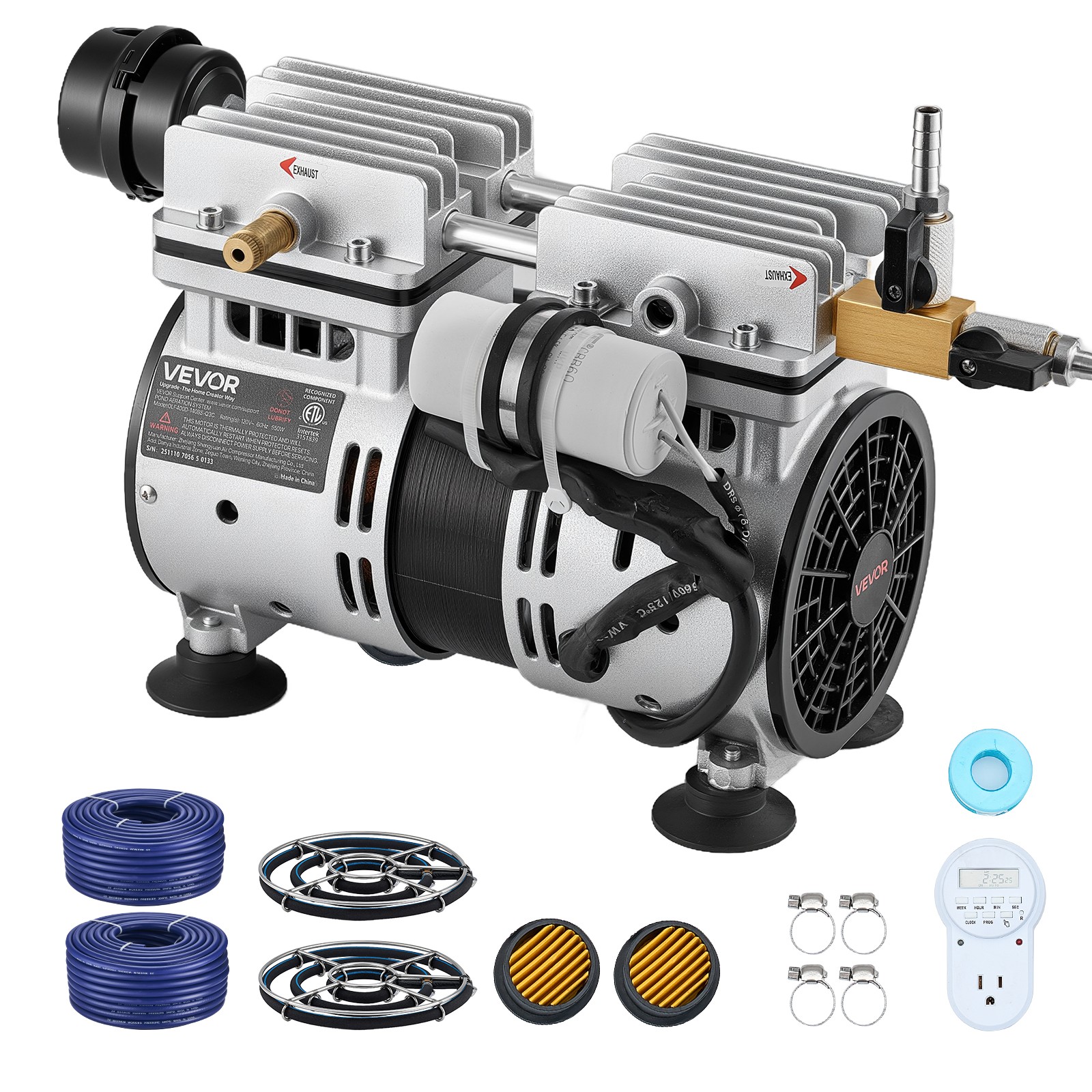 VEVOR 5.2CFM Aeration System for Ponds up to 3 Acre 3/4HP Compressor 2 Diffusers gallery