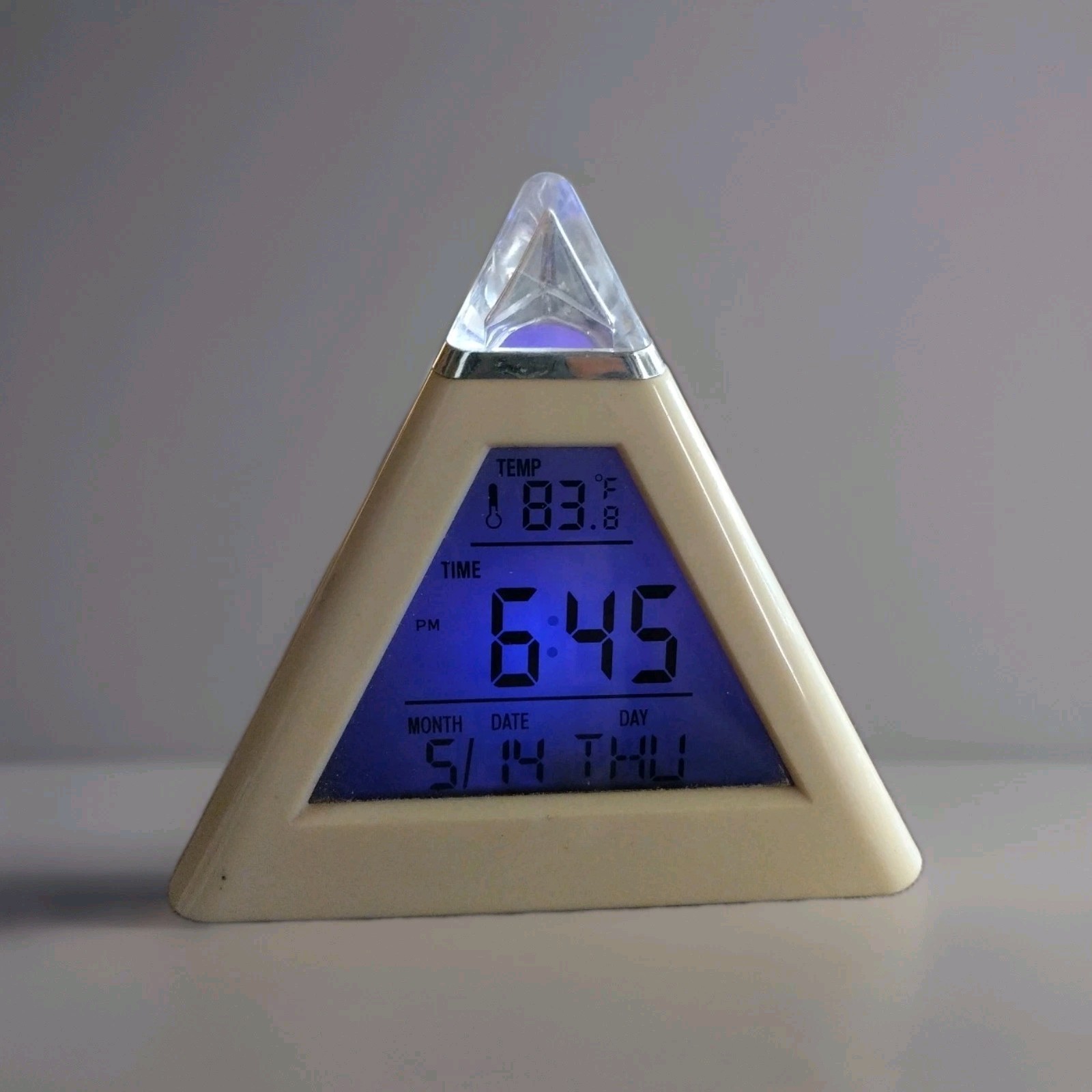 Pyramid LED Clock Color Changing Back Ambient Night Light Alarm Temperature Date gallery