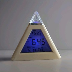 Pyramid LED Clock Color Changing Back Ambient Night Light Alarm Temperature Date