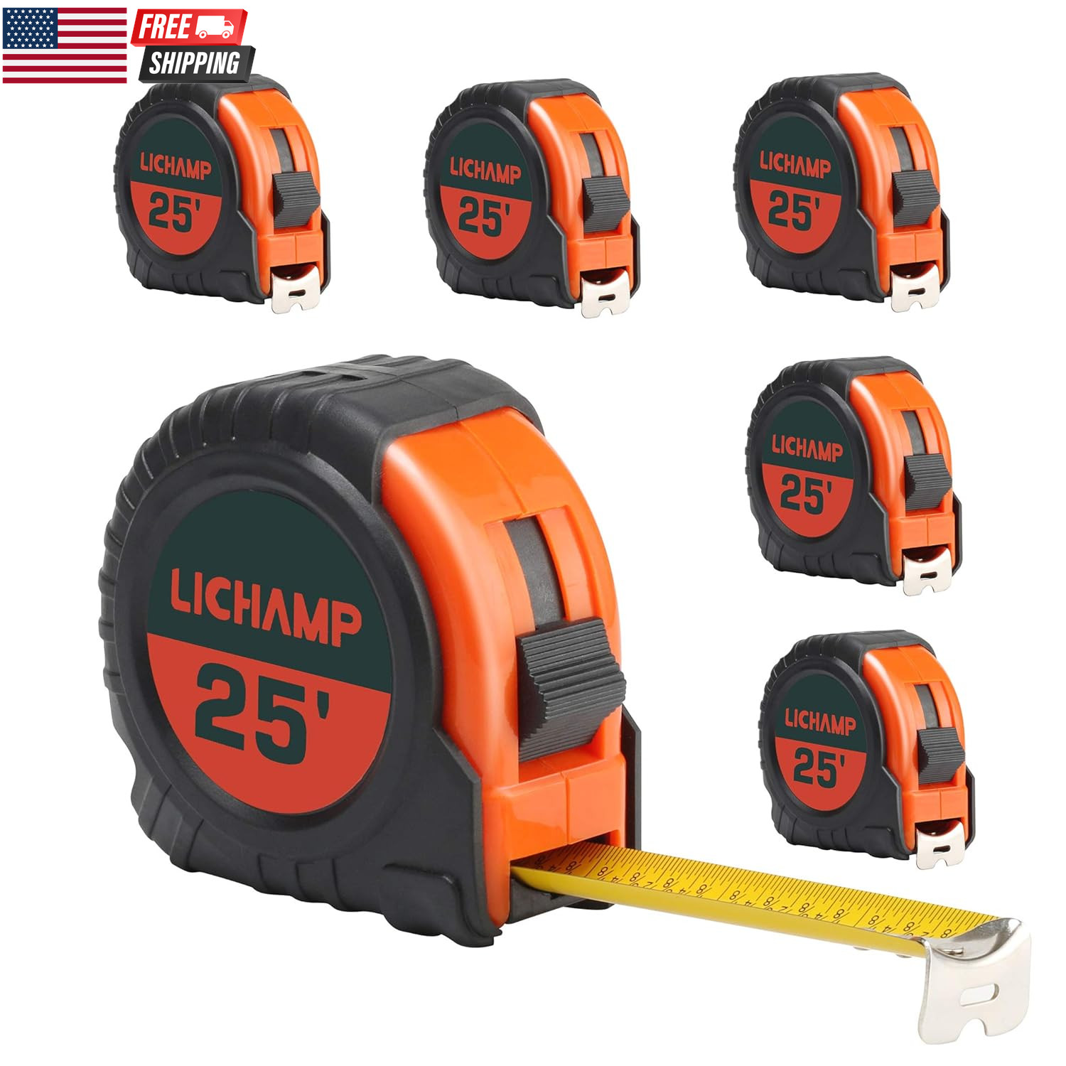 Tape Measure 25 Ft, 6 Pack Bulk Easy Read Measuring Tape Retractable with Fracti gallery