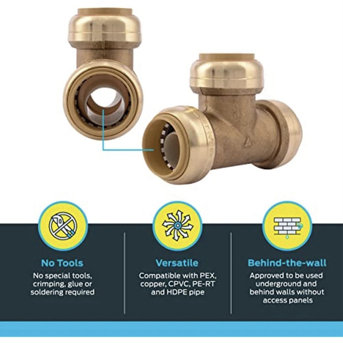 SharkBite 1 Inch Tee, Push to Connect Brass Plumbing Fitting, PEX Pipe, Copper gallery