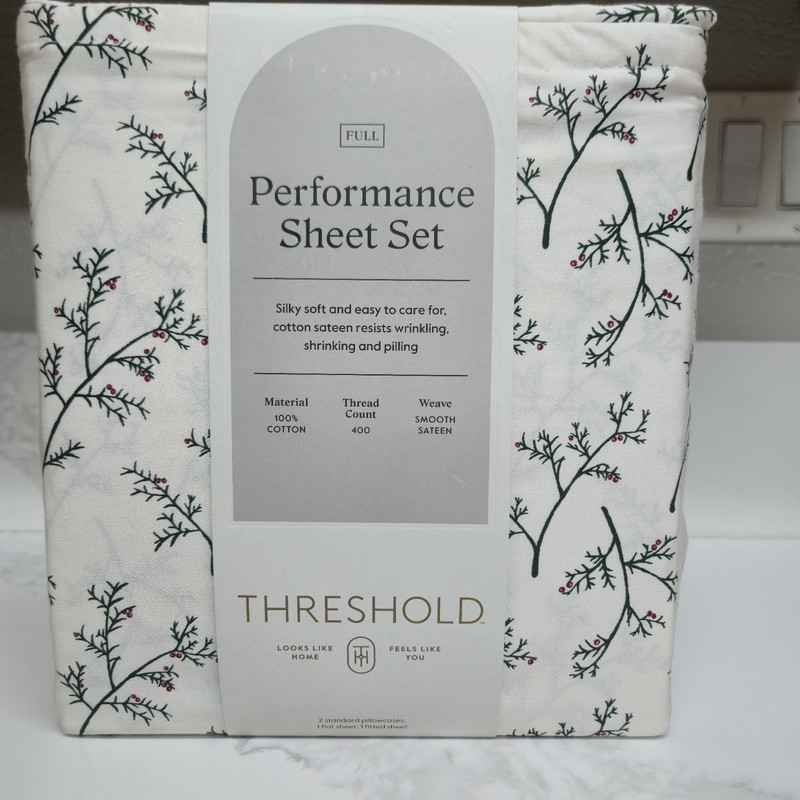 Threshold Performance Full Sheet Set 100% Cotton 401-600TC Branches White gallery