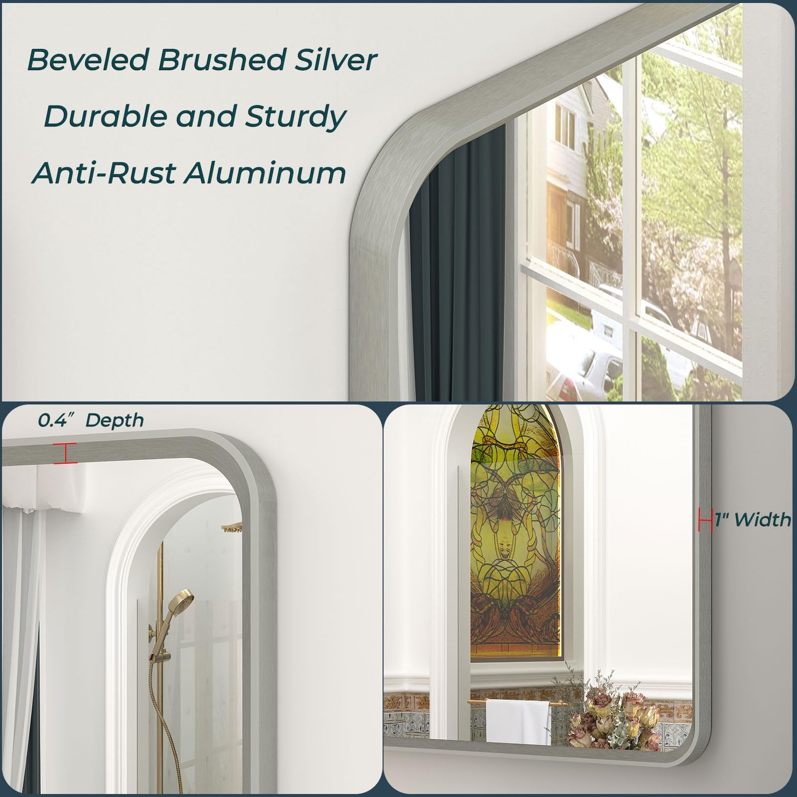 20 x 24 Inch Brushed Nickel Bathroom Mirrors, Rounded Rectangle Silver Bathro... gallery