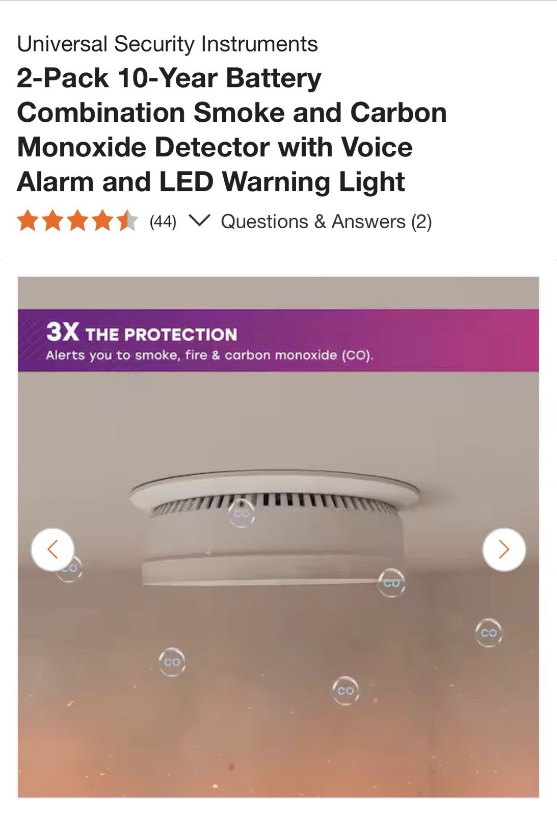 USI 2-Pack 10-Year Battery Combination Smoke and Carbon Monoxide Detector. New gallery