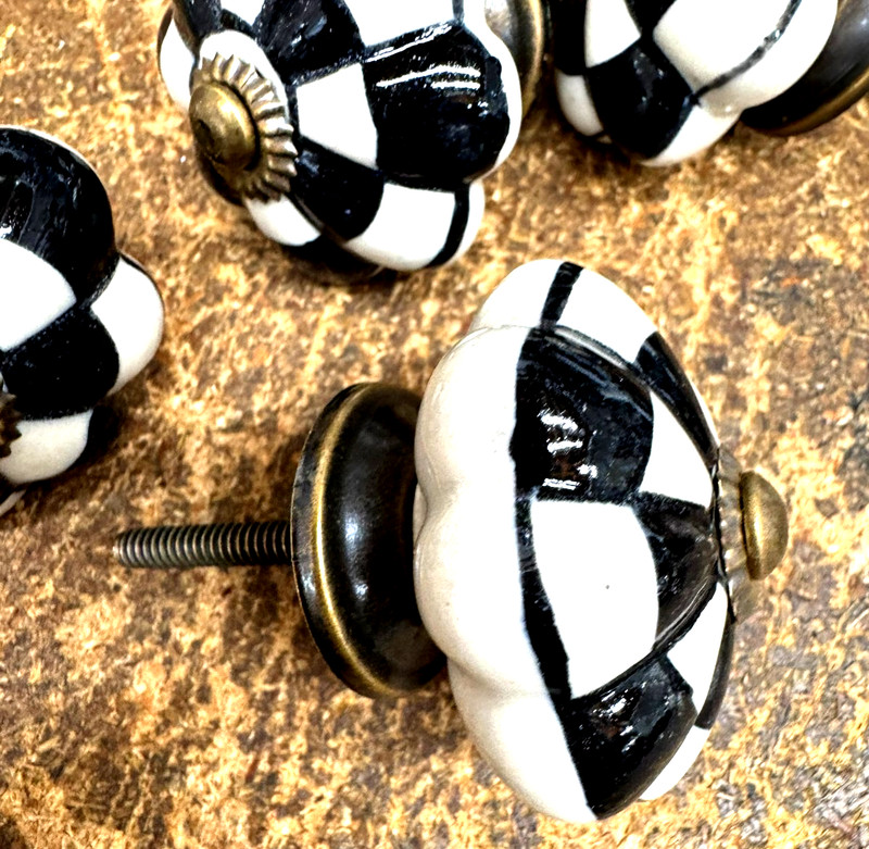 2 Checkered Ceramic Courtly Check Knobs Cabinet Pulls Furniture Hardware Childs gallery