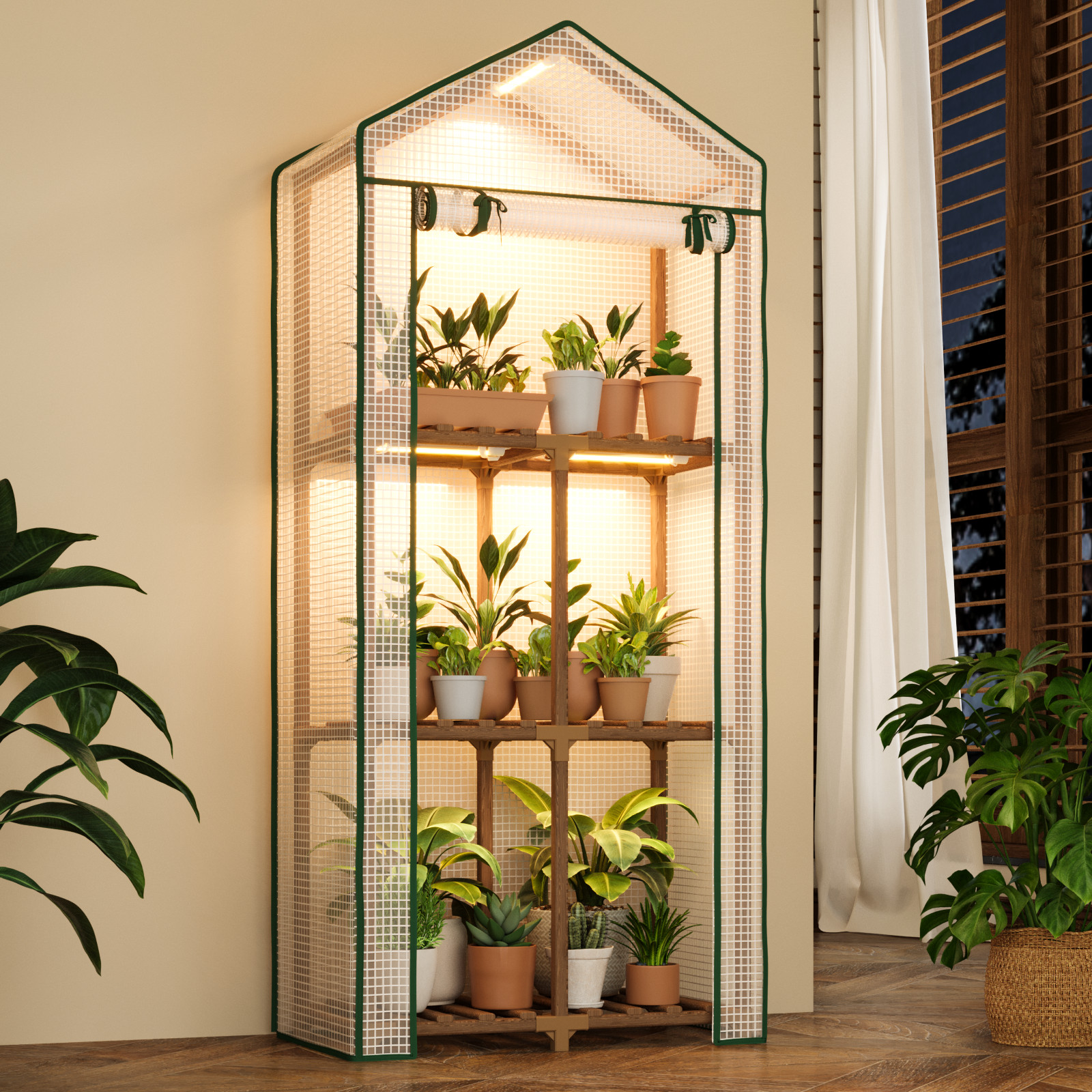 Bamworld Mini Greenhouse with Grow Light Plant Stand 3-Tiered Warm House with PE gallery