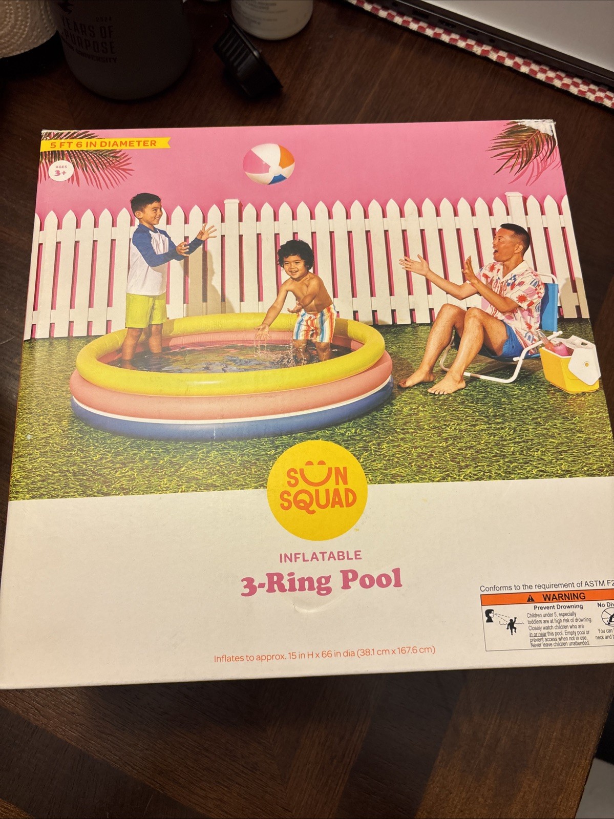 Sun Squad Inflatable 3 Ring Pool 105 gal Round Kiddie Pool - Yellow/Pink/Navy gallery