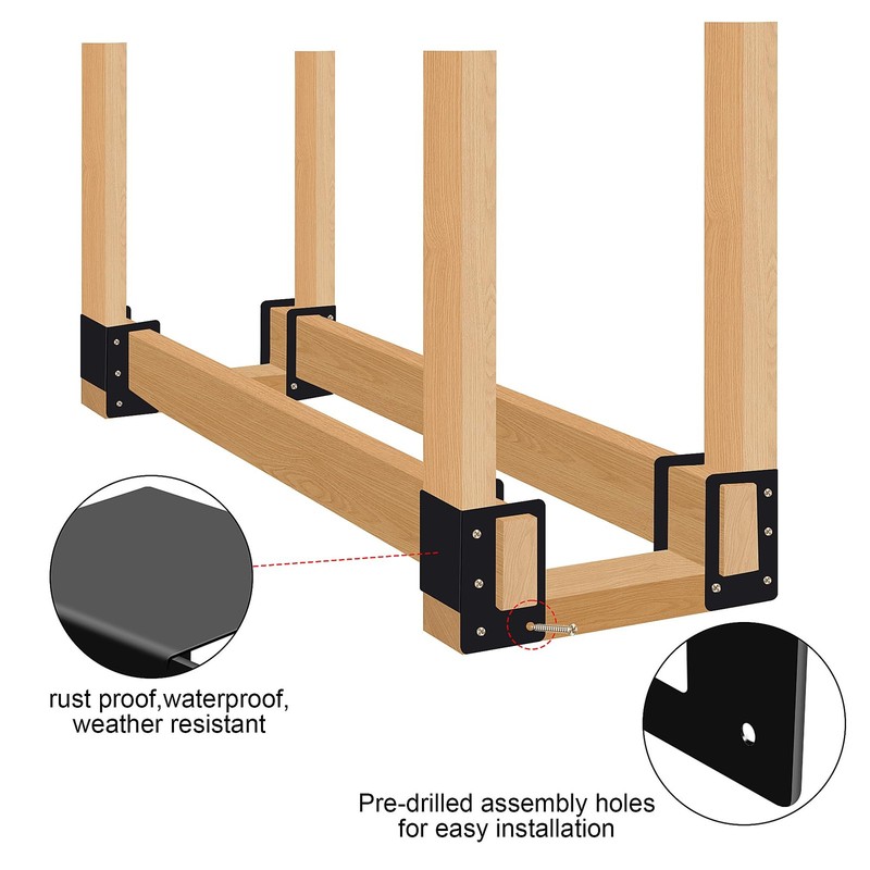 4 Pack Firewood Log Storage Rack Bracket,Indoor Outdoor Adjustable Heavy Duty gallery