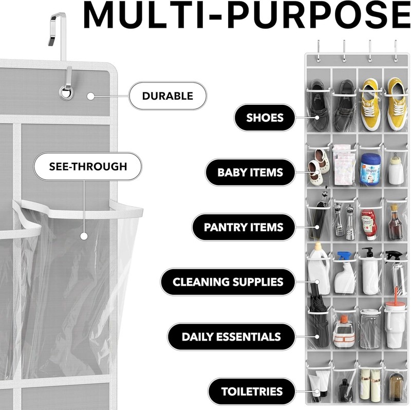 Simple Houseware 24 Pockets - Crystal Clear Over The Door Hanging Shoe Organizer gallery