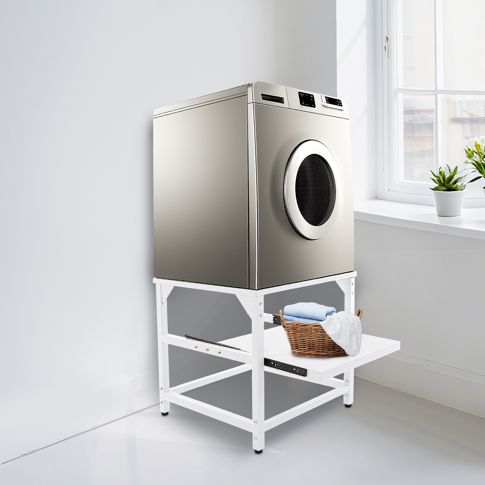 150kg/330lbs Washing Machine Base w/ Shelf Metal Washing Machine and Dryer Stand gallery