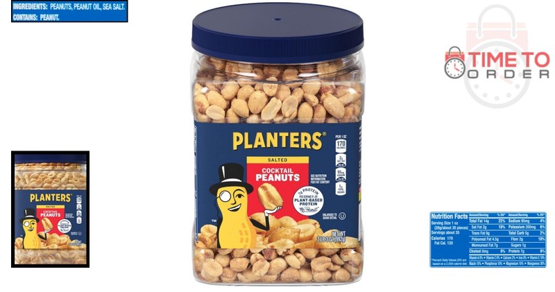 Salted Cocktail Peanuts Bulk 2.19lb Jar Plant-Based Protein Roasted in Peanut... gallery