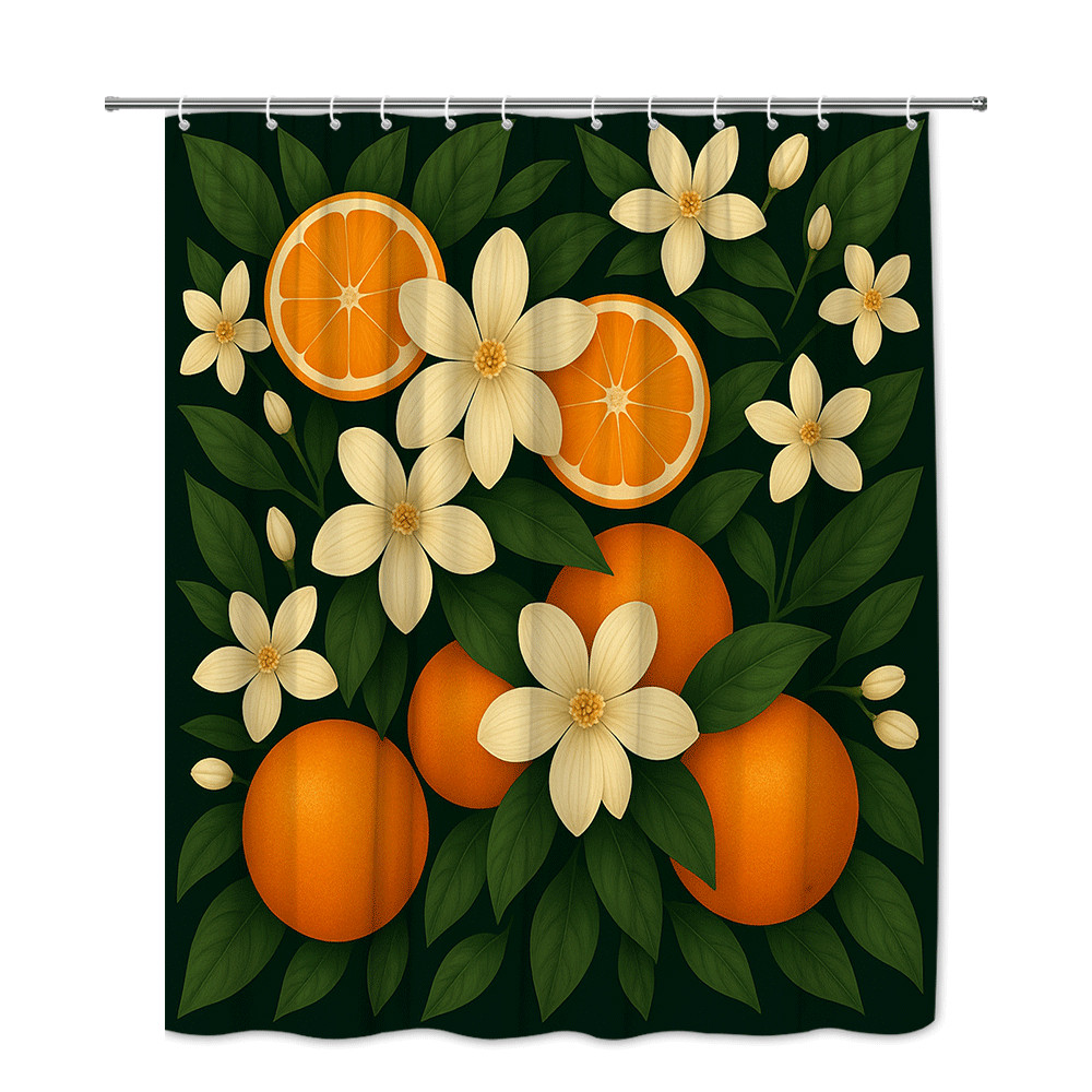 Orange Floral Shower Curtain - Vibrant Nature Theme for Bathroom gallery