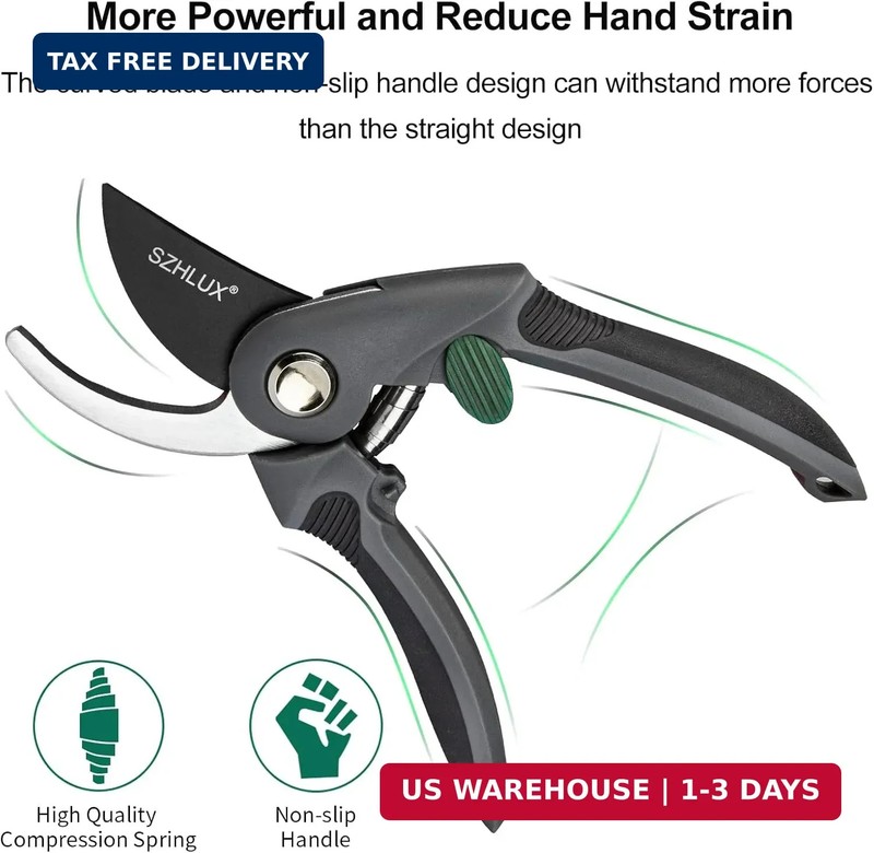 SZHLUX Pruning Shears, Premium SK5 Carbon Steel Blades Hand Pruner for Garden, S gallery