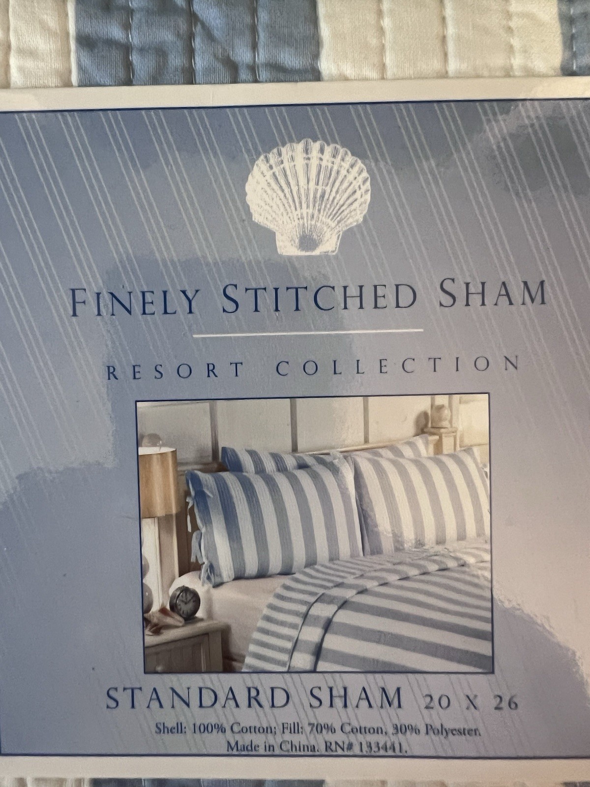 Resort Collection Quilted Striped Pillow Sham Blue White Cotton Standard 20x26 gallery